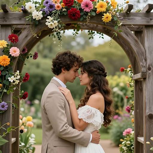 Intimate Embrace Under Floral Arch