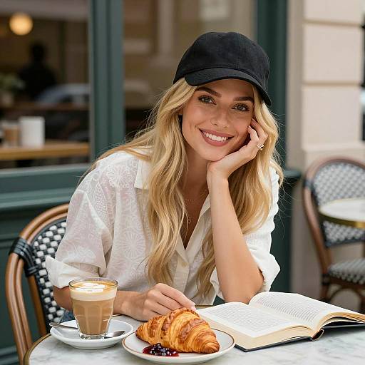 Charming Cafe Moment with a Smiling Woman