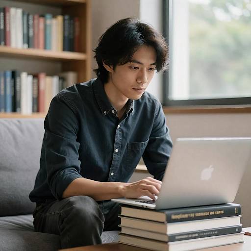 Thoughtful Man Working on Laptop