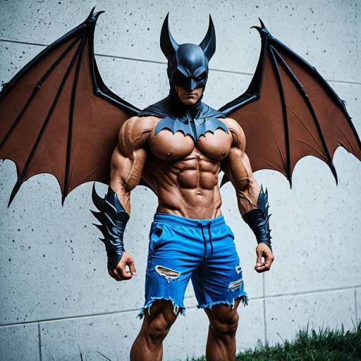 Muscular ManBat Cosplay with Bat Wings