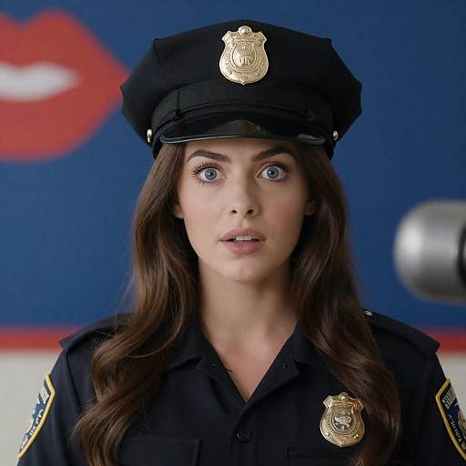 Surprised Woman in Police Uniform