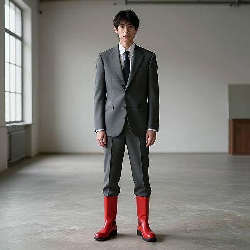 Man in Modern Suit with Red Boots