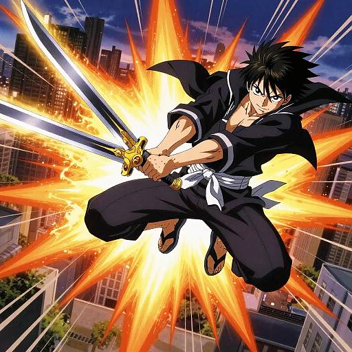 Dynamic Anime Warrior Leap Action