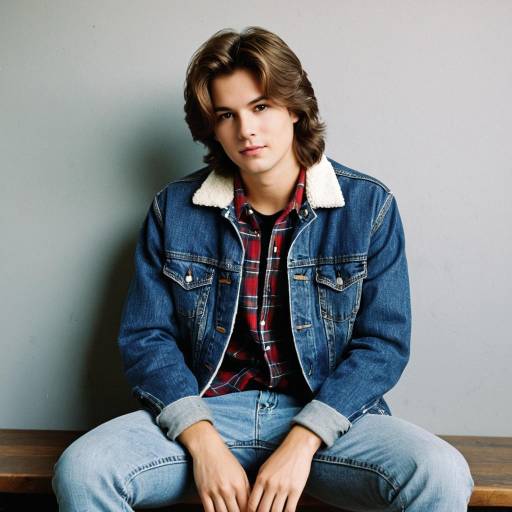 Young Man in Denim Jacket and Plaid Shirt