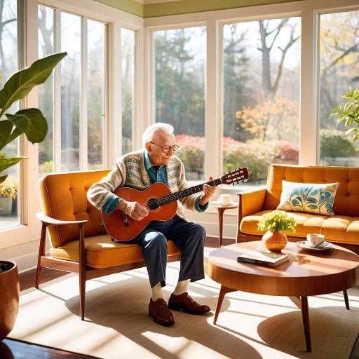 Elderly Musician in Bright Sunroom