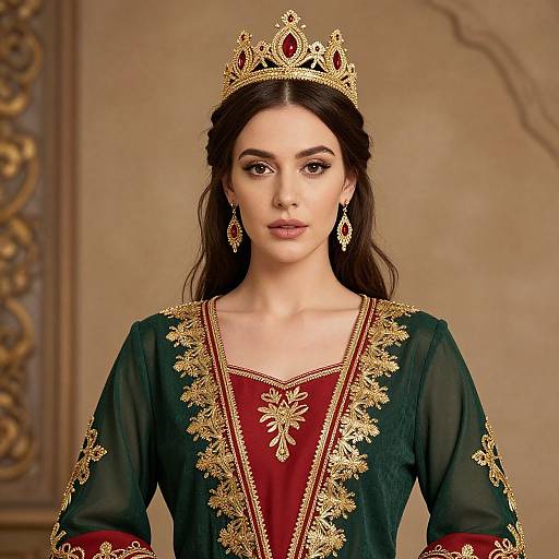 Regal Woman in Embroidered Dress