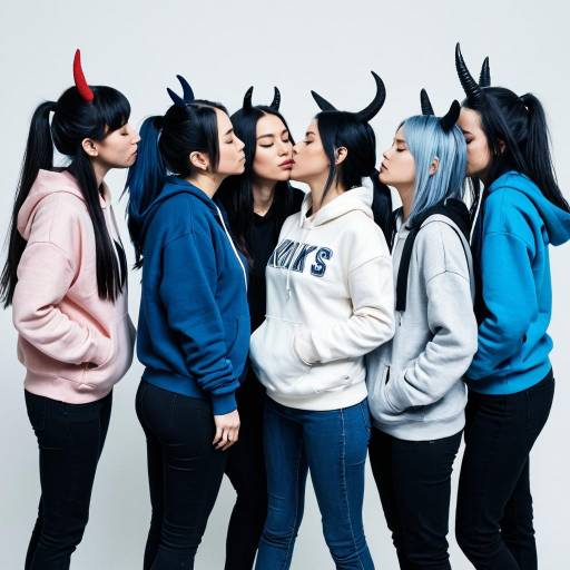 Group of Young Women Wearing Horn Headbands and Hoodies