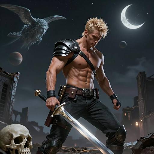 Heroic Warrior Against a Cosmic Backdrop