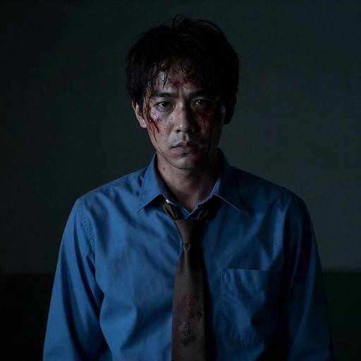 Dramatic Portrait of a Bloodied Man