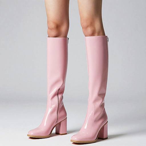 Shiny Pink Latex Boots Fashion Model