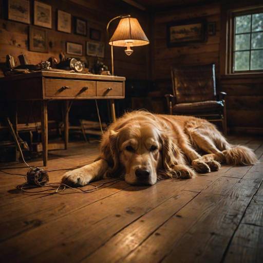 Cinematic Golden Retriever in Rustic Cabin Cinematic Golden Retriever in Rustic Cabin