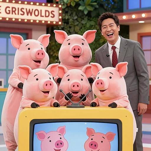 Whimsical Pig Costume Photoshoot on Set