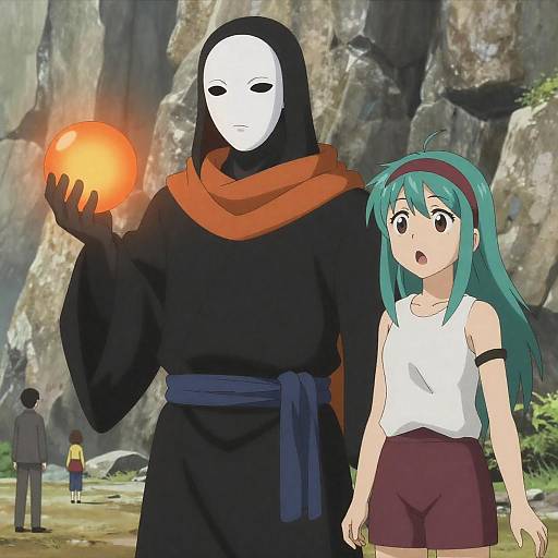 Mysterious Masked Figure and Surprised Woman