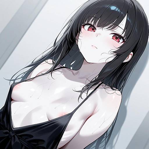 Anime Girl with Platinum Black Hair and Red Eyes