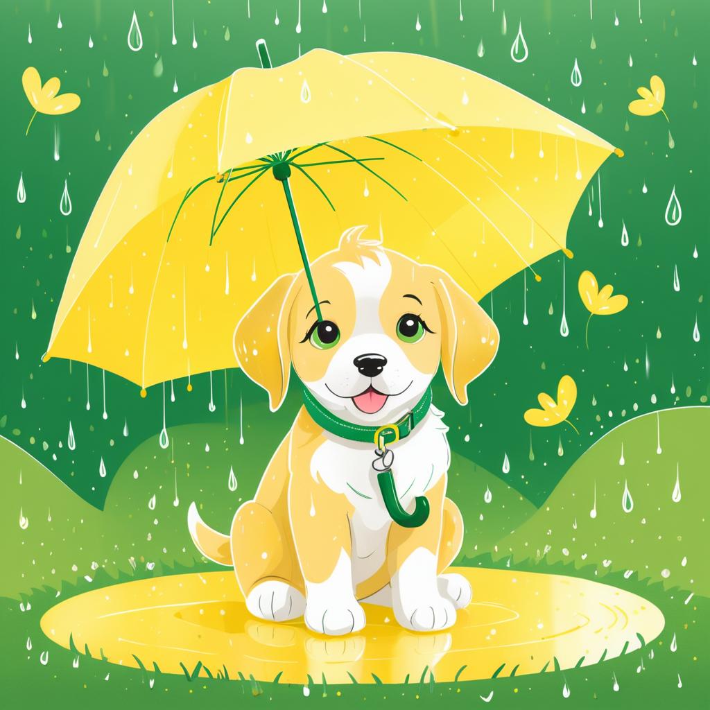 Playful Puppy Under Yellow Umbrella