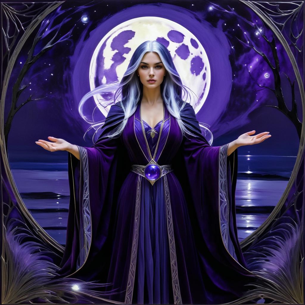 Mysterious Sorceress Beneath the Moonlight