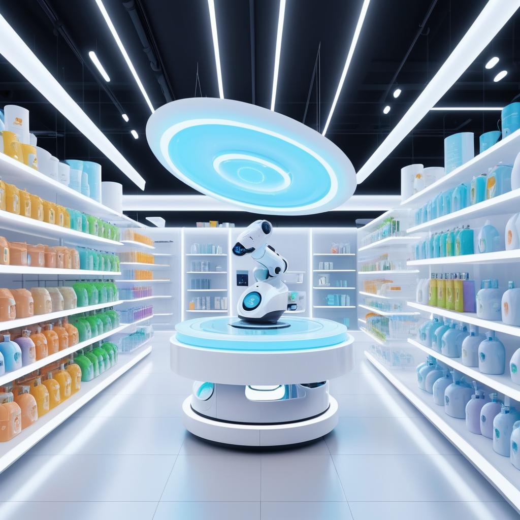 Futuristic Retail: Robot Arm Collecting Goods