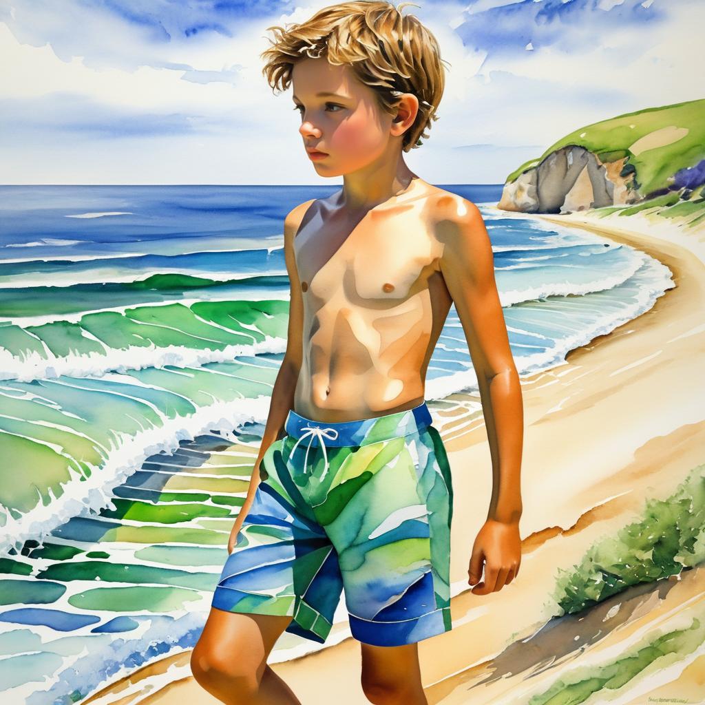 Thoughtful Boy on a Summer Beach