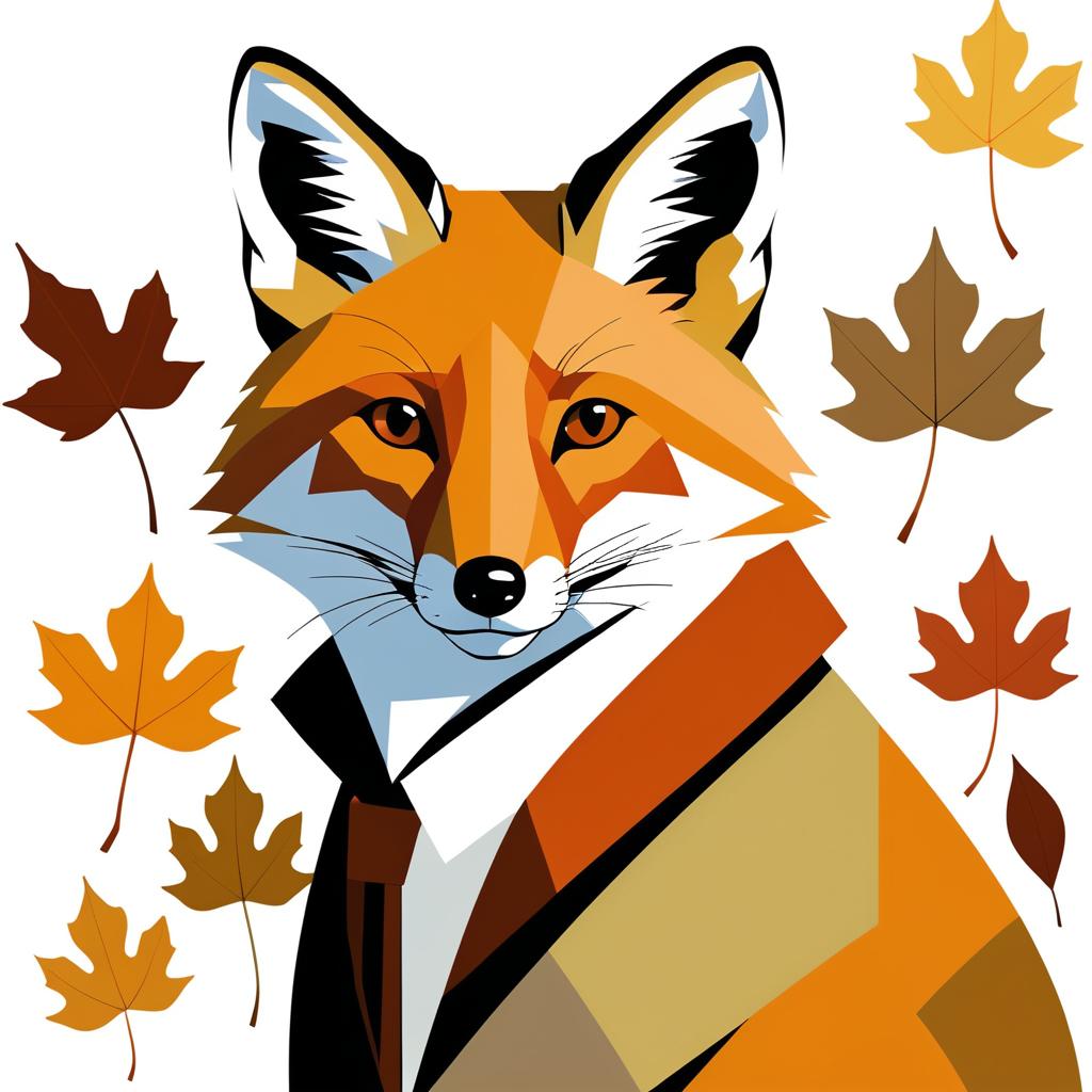 Autumn Fox Portrait in Mondrian Style