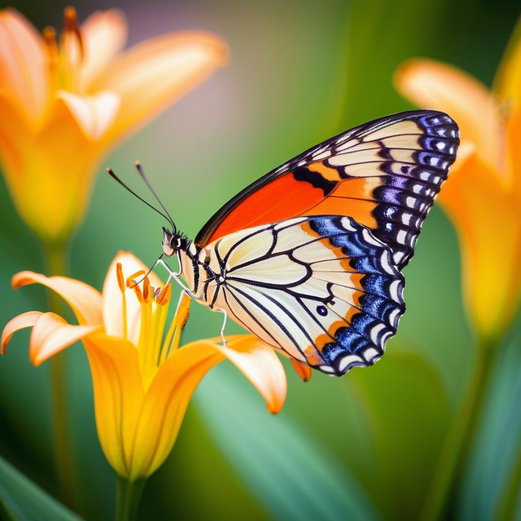 Vibrant Nymphalidae Butterfly on Lily