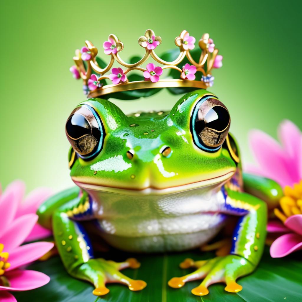 Whimsical Frog in Flower Crown Macro