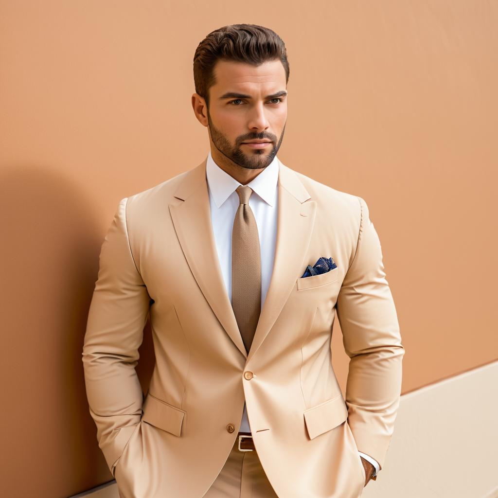 Debonair Man in Tan Suit Posing