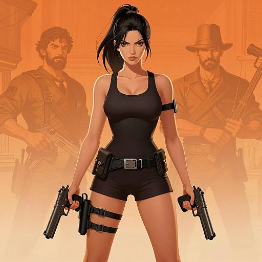 Confident Woman in Black with Guns