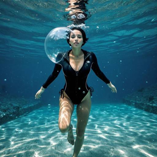 Woman in Black Swimsuit Underwater with Air Bubble