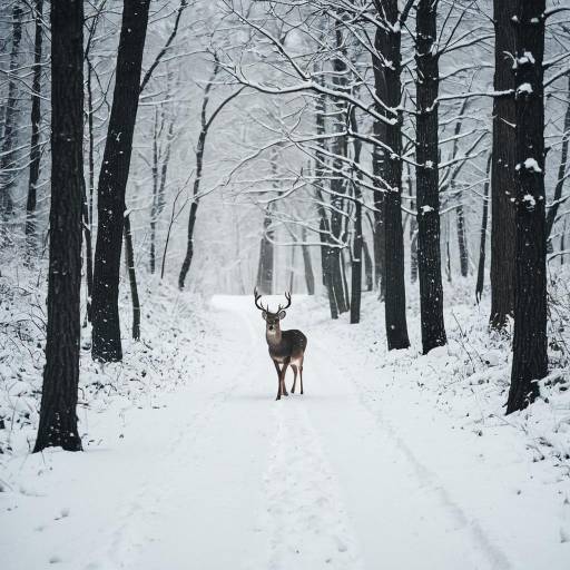 Deer on Snowy Forest Path