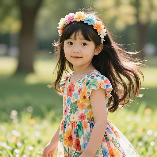Young Girl in Vibrant Floral Dress