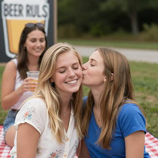 Women enjoying outdoor picnic with beer