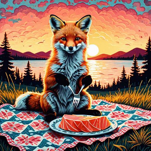Whimsical Fox Cub Picnic Illustration Whimsical Fox Cub Picnic Illustration