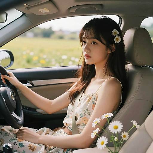 Ultra-Detailed Girl in Car with Flowers