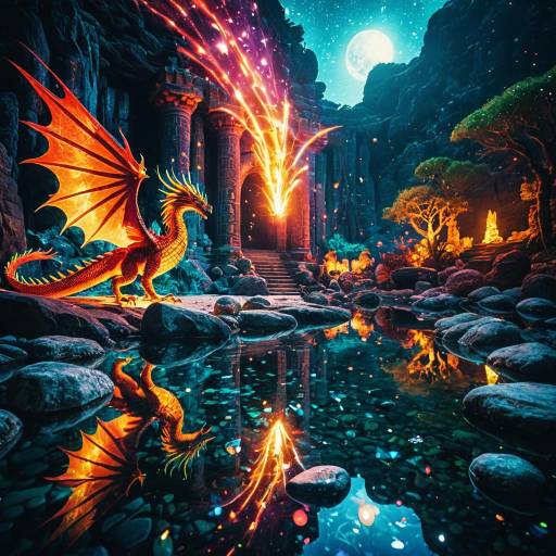 Mythical Dragon's Lair with Nighttime Magic