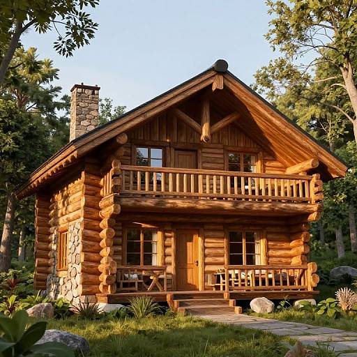 Rustic Log Cabin in Golden Hour