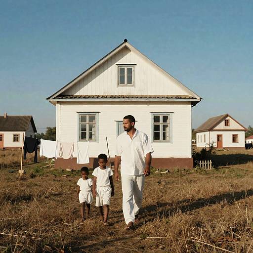 Rural Family Scene with White House