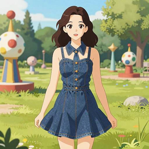 Playful Woman in Manga Park Scene