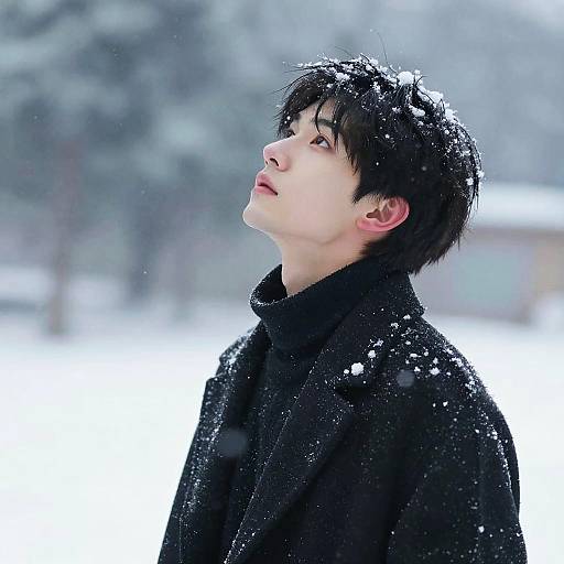 Looking Up in Snowy Winter Portrait