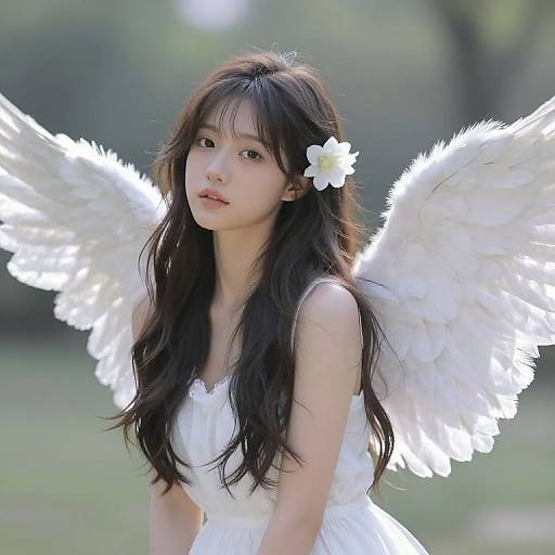 Elegant Female Angel with Floral Detail