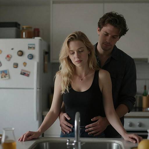 Romantic Moment in a Cozy Kitchen