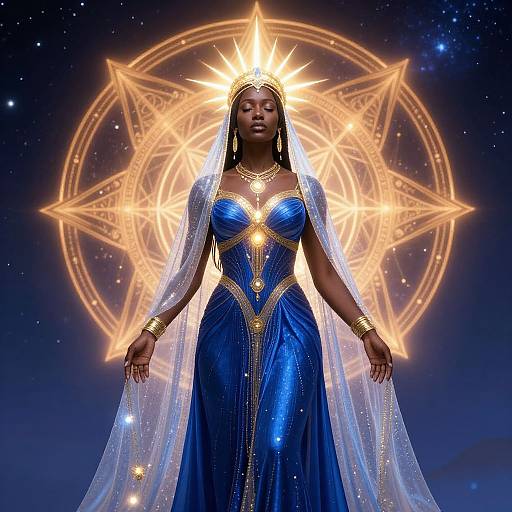 African Oracle in Mystical Blue Gown