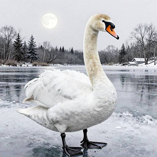 Intricate Swan on Frozen Lake