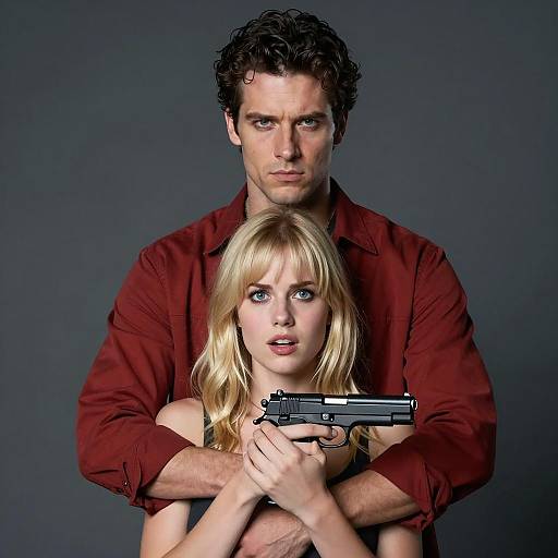 Dramatic Duo with Handgun and Ammo