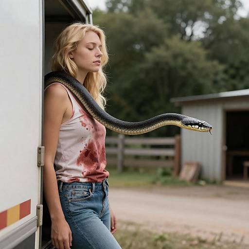 Blonde Woman and Snake Encounter Scene