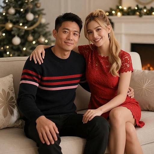 Cozy Holiday Photoshoot on Sofa