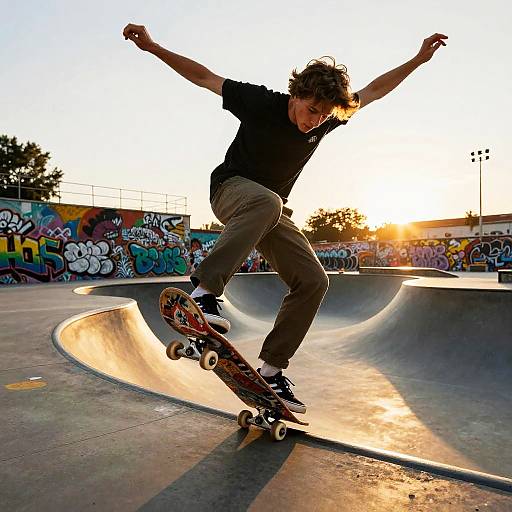 Ollie Skateboarding Trick at Sunset