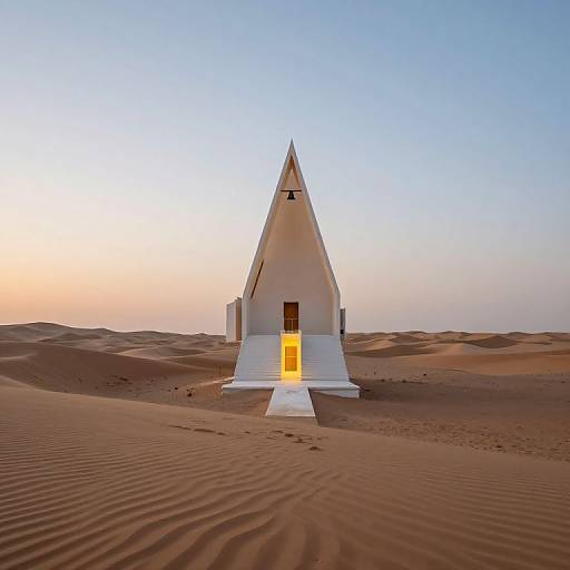 Minimalist Desert Structure with Glowing Door