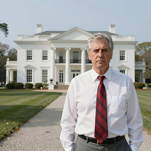 Serious Man by Colonial Mansion