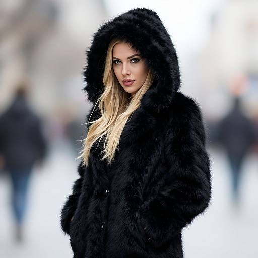 Realistic Portrait of Blonde in Fur Coat