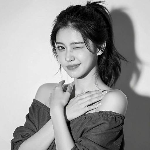 Black and White Portrait of Winking Woman